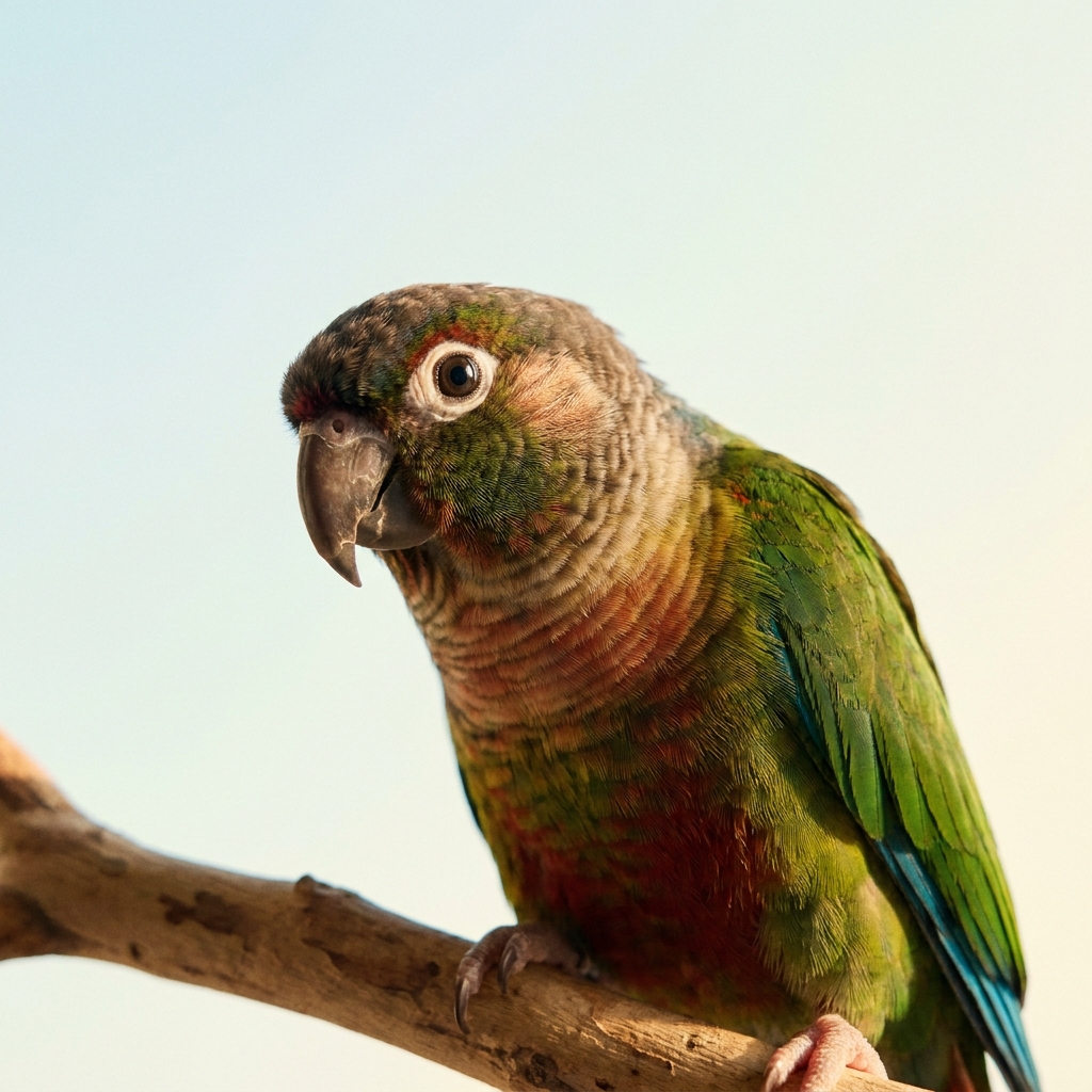 A green parrot at the veterinarian