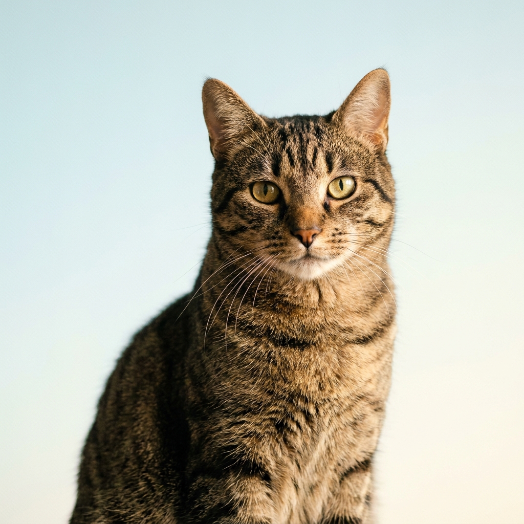 A calm tabby cat at the veterinarian